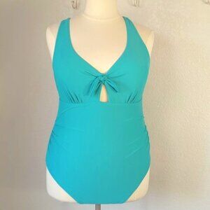 Cupshe 2X One Piece Swimsuit Turquoise Blue Knotted Keyhole Cross Tie Back